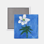 witte bloem op blauwe tekenmagneet magneet (Voorkant / Achterkant)