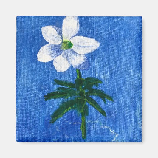 witte bloem op blauwe tekenmagneet magneet (Voorkant)