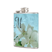 Witte Bloem op Blue Sky Monogram Whiskey Flask Heupfles (Links)
