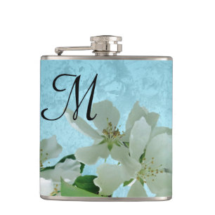 Witte Bloem op Blue Sky Monogram Whiskey Flask Heupfles