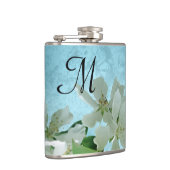 Witte Bloem op Blue Sky Monogram Whiskey Flask Heupfles (Rechts)