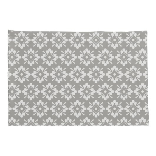 Witte bloem op grijze achtergrond, herhaald patroo kussensloop (Achterkant-Rechts)