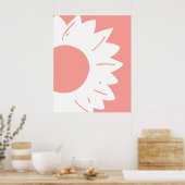Witte Bloem op Koraalroze Abstracte Wandkunst Poster (Keuken)