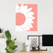 Witte Bloem op Koraalroze Abstracte Wandkunst Poster (Thuiskantoor)