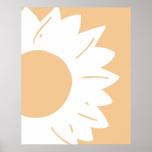 Witte Bloem op Licht Oranje Abstracte Muurkunst Poster