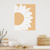 Witte Bloem op Licht Oranje Abstracte Muurkunst Poster (Keuken)