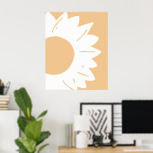 Witte Bloem op Licht Oranje Abstracte Muurkunst Poster (Thuiskantoor)