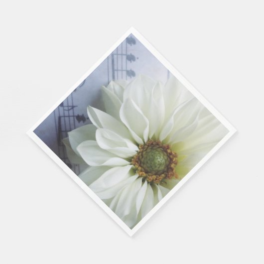 Witte bloem op muziek servetten (Hoek)