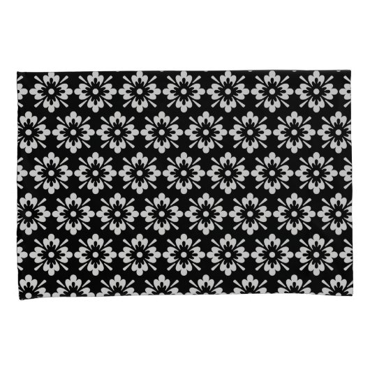 Witte bloem op zwarte achtergrond, herhalingspatro kussensloop (Voorkant-Rechts)