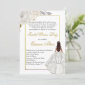 Witte bloem Quince uitnodiging in het Spaans (Staand voorkant)