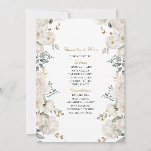 Witte bloem quinceañera kaart (Achterkant)