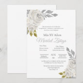 Witte bloem Quinceanera uitnodiging (Voorkant / Achterkant)