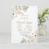 Witte bloem Quincuitnodiging Kaart (Staand voorkant)