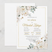 Witte bloem Quincuitnodiging Kaart (Voorkant / Achterkant)