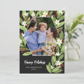 Witte bloem rode bessen zeshoek fijne feestdagen feestdagenkaart (Staand voorkant)