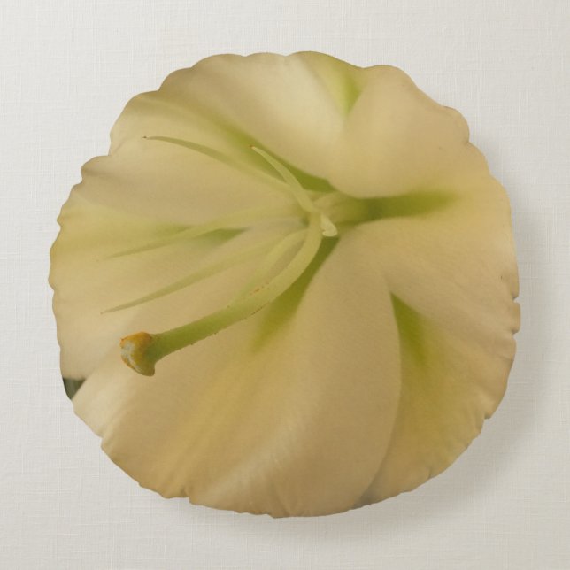 Witte Bloem Rond werpkussen, Vrouwelijk Rond Kussen (Voorkant)