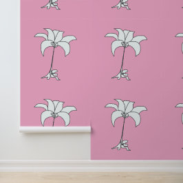 Witte Bloem Roze Behang
