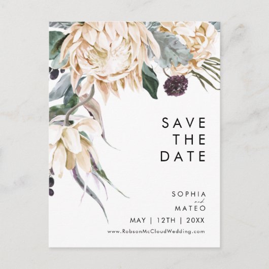 Witte bloem "Save The Date" ansichtkaart Uitnodiging Briefkaart (Voorkant)