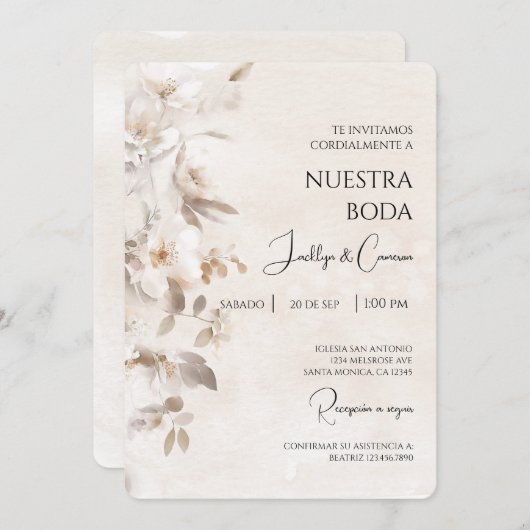 Witte Bloem Spaanse bruiloft uitnodiging (Voorkant / Achterkant)