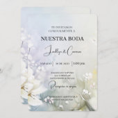 Witte bloem Spaanse bruiloft uitnodiging (Voorkant / Achterkant)