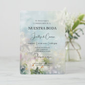 Witte bloem Spaanse bruiloft uitnodiging (Staand voorkant)