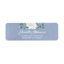 Witte Bloem Stoffig Blauw Bruiloft Etiket