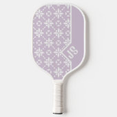 Witte Bloem Tegelpatroon op Roze Rand Monogram Pickleball Paddle (Achterkant)