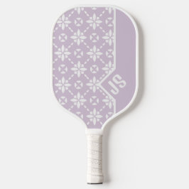 Witte Bloem Tegelpatroon op Roze Rand Monogram Pickleball Paddle