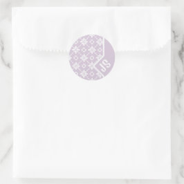 Witte Bloem Tegelpatroon op Roze Rand Monogram Ronde Sticker