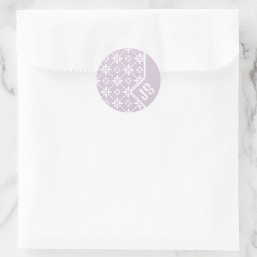 Witte Bloem Tegelpatroon op Roze Rand Monogram Ronde Sticker (Tas)