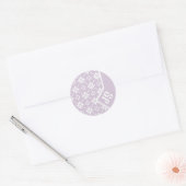 Witte Bloem Tegelpatroon op Roze Rand Monogram Ronde Sticker (Envelop)