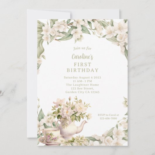 Witte Bloem Tuin Thee Party Enige Leeftijd Verjaar Kaart (Voorkant)