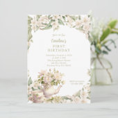 Witte Bloem Tuin Thee Party Enige Leeftijd Verjaar Kaart (Staand voorkant)