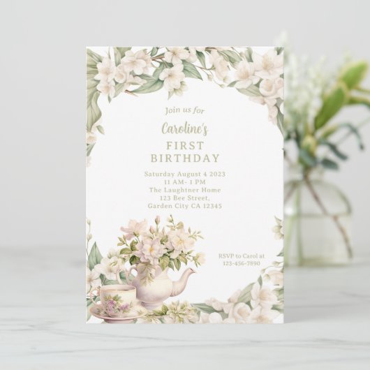 Witte Bloem Tuin Thee Party Enige Leeftijd Verjaar Kaart (Staand voorkant)