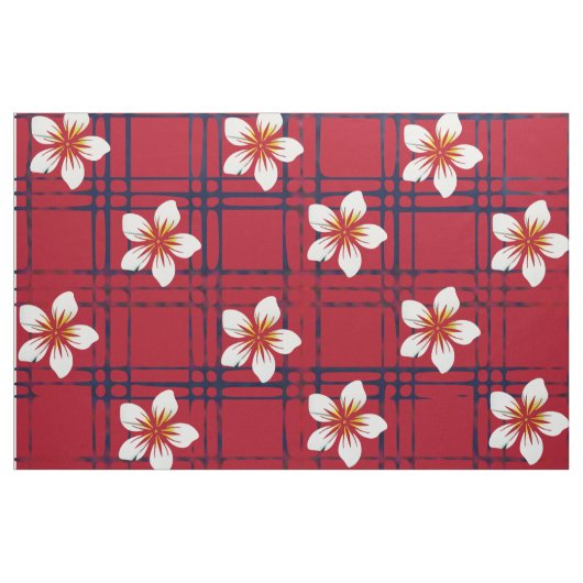 Witte Bloem van Rood& Blauw Geruit Stof (Yard (91,4 cm))