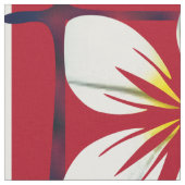 Witte Bloem van Rood & Blauw Plaid Stof (Close Up)