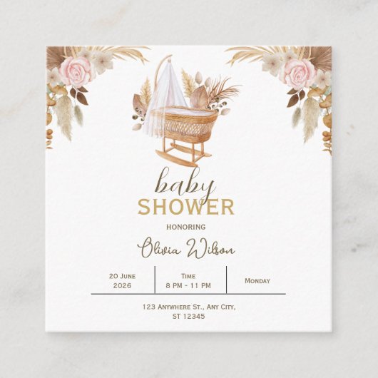 Witte bloem waterverf baby shower kaart (Voorkant)