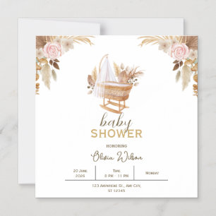 Witte bloem waterverf baby shower magneetkaart magnetische uitnodiging