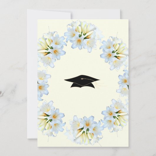 Witte Bloem Zwart Afstuderen Invitation Gouden Tek (Achterkant)