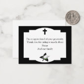 Witte Bloem Zwart Kruis Dank u kaarten Notitiekaartje (Voorkant / Achterkant in situ)