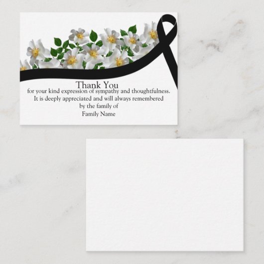 Witte Bloem Zwarte Lint Na Rouwplechtigheid Dank U Notitiekaartje (Voorkant / Achterkant)