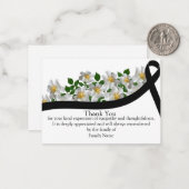 Witte Bloem Zwarte Lint Na Rouwplechtigheid Dank U Notitiekaartje (Voorkant / Achterkant in situ)