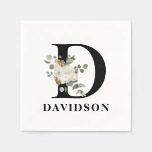 Witte Bloem Zwarte Monogram D Servet