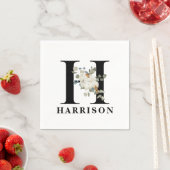 Witte Bloem Zwarte Monogram H Servet (Insitu)