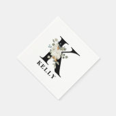 Witte Bloem Zwarte Monogram K Servet (Hoek)