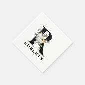 Witte Bloem Zwarte Monogram R Servet (Hoek)