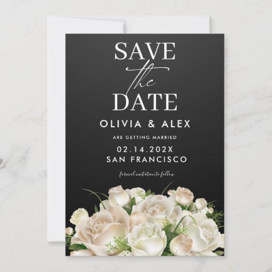 Witte Bloem Zwarte Trouw Save The Date (Voorkant)