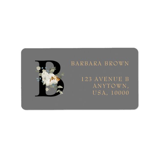 Witte bloemaccenten met gouden monogram B Etiket (Voorkant)