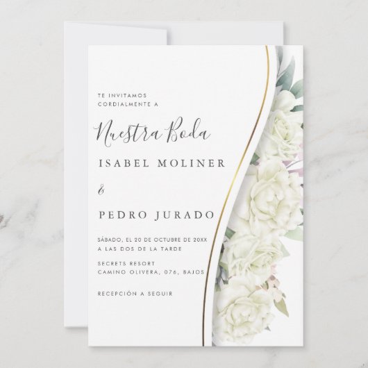 Witte bloemblaadje Nuestra Boda Spaanse bruiloft Kaart (Voorkant)