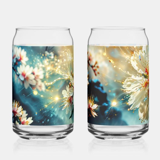 Witte bloemblaadjes bril blikvorm glas (Voorkant)